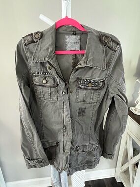Maurices Olive Utility Jacket with Studded Pocket Trim